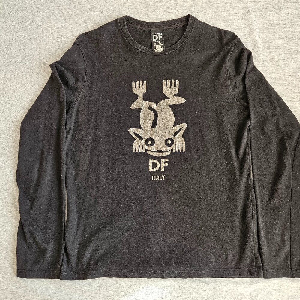 Vintage Daniele Fiesoli Italy Screen Printed Tee Shirt Long Sleeve Black Size M